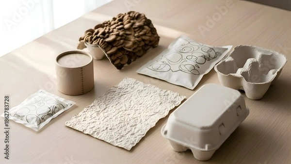 Obraz Eco Friendly Packaging Materials on Table.