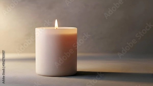 Fototapeta Lit Candle on a Table Surface.