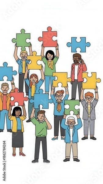Obraz Diverse Team Assembling Puzzle Pieces Together.