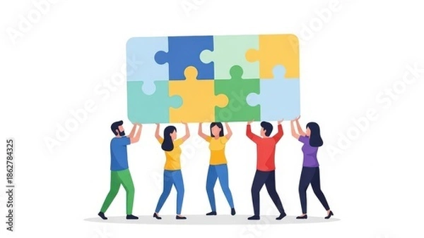 Obraz Diverse Team Assembling Puzzle Pieces Together.
