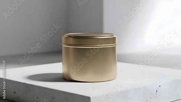 Obraz Gold Container on White Platform Surface.