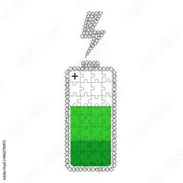 Obraz Battery Puzzle Charging with Lightning Bolt.