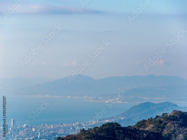Obraz 六甲山上より神戸市街地と遠くに淡路島を臨む