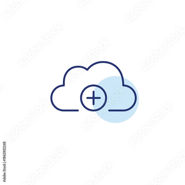 Fototapeta Storage upgrade, file add to virtual cloud data. Plus symbol. Pixel perfect, editable stroke vector icon