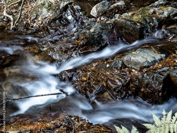 Obraz 六甲山の登山道、アイスロードの渓流と川の流れ