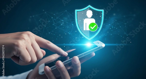 Obraz Secure personal user data and privacy protection through mobile device technology concept