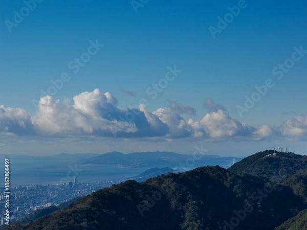 Obraz 六甲山上より神戸市街地と遠くに淡路島を臨む