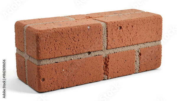 Obraz Solid clay bricks used for construction,Old red brick isolated on white background. Object isolated