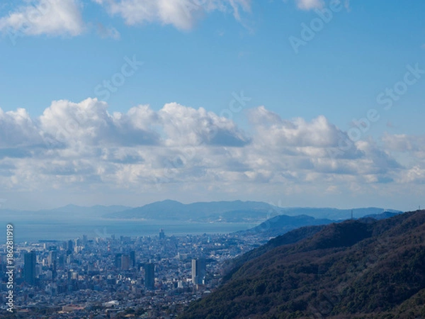 Obraz 六甲山上より神戸市街地と遠くに淡路島を臨む