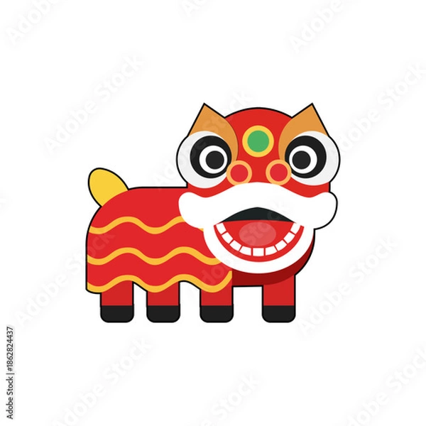 Obraz Lion Dance Flat Vector Illustration