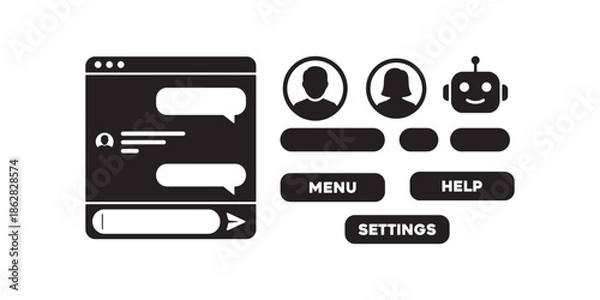 Obraz Modern Chatbot Interface for User Interaction, Settings, and Help