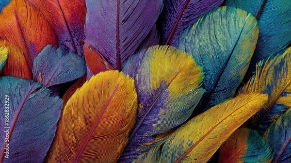 Obraz Vibrant colorful feathers macro texture background