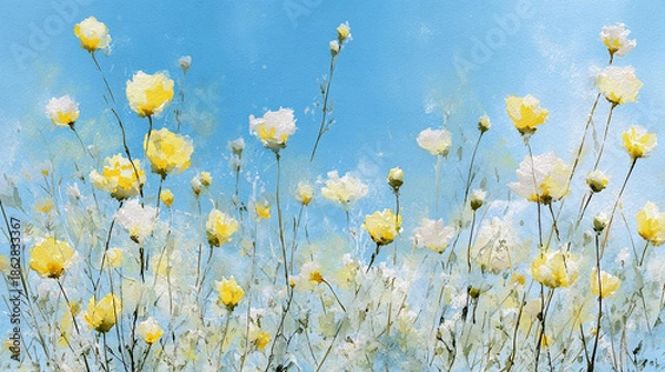 Obraz 青空に向かって黄色と白の花