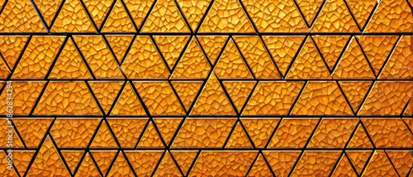 Obraz Abstract bright orange triangular background. Tile wallpaper, mosaic texture with geometric fluted triangles. Full frame.