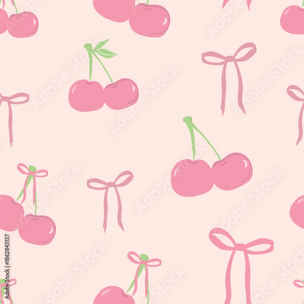 Fototapeta Cherries with bow ties seamless pattern.eps