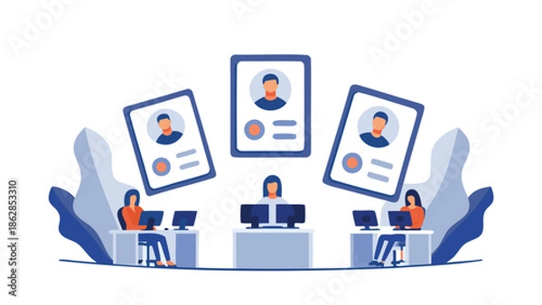 Obraz Professionals working with digital profiles in modern office setting