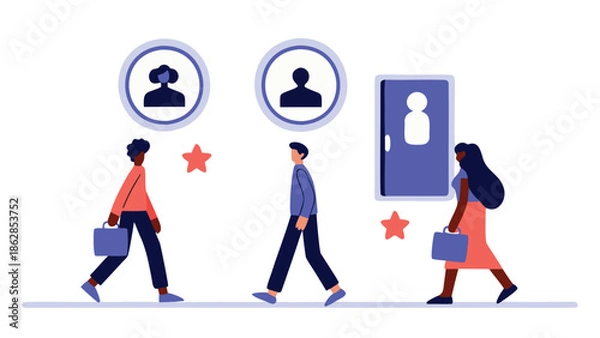 Obraz Diverse professionals walking with digital profiles