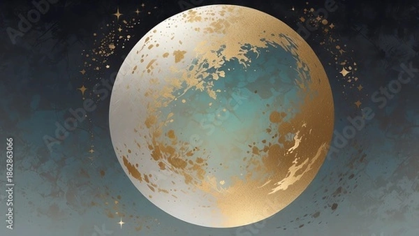 Obraz ゲーム背景　月をイメージした金と青の背景デザイン模様