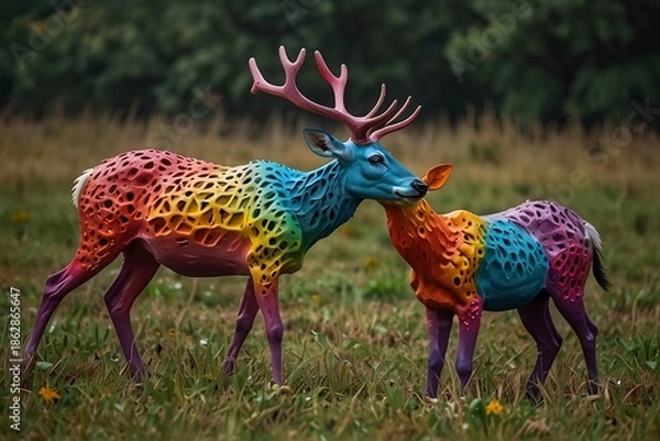 Obraz red deer in a field