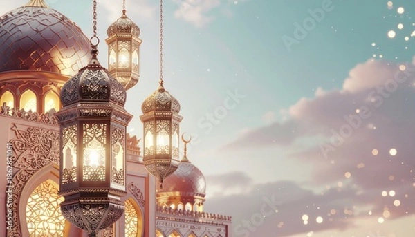 Obraz Ramadan Kareem with lantern and mosque
