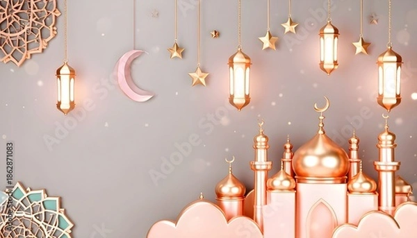 Obraz Ramadan Kareem with lantern and mosque