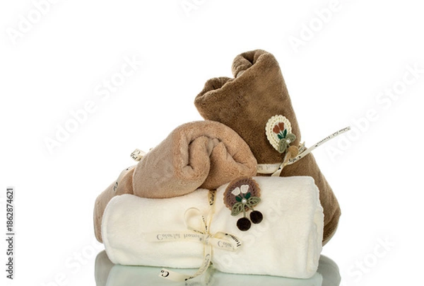 Obraz Soft pleasant towel, isolated on white background, close-up.