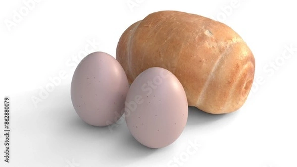 Fototapeta bread with eggs on white background