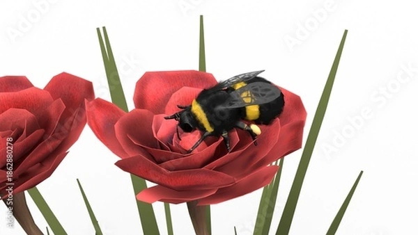 Fototapeta bumblebee on red rose