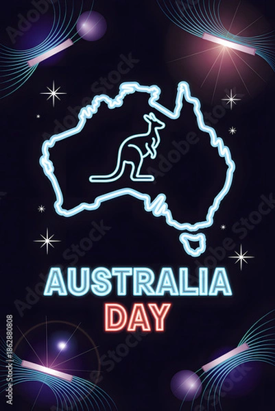 Obraz Australia day map with kangaroo