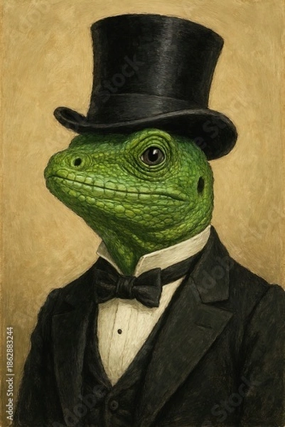 Obraz lizard with a top hat