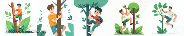 Fototapeta vector young man climbing a tree