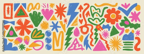 Obraz doodle seamless pattern hand drawn shapes and symbols vector