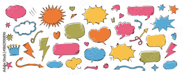 Obraz speechbubble comic vector elements set with handdrawn doodles
