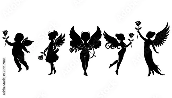 Obraz Cupid with Flower Silhouette