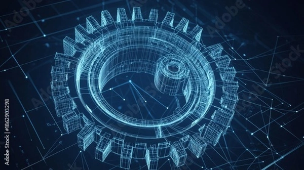 Obraz Mechanical Design with Wireframe Gear Concept