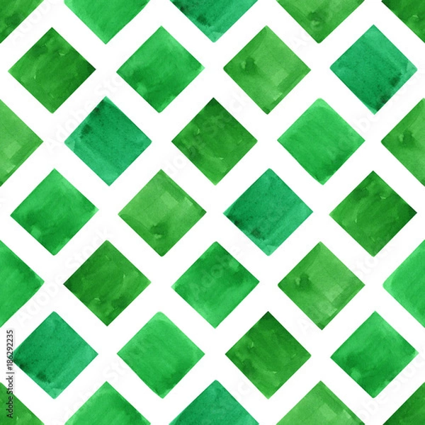 Obraz Watercolor green geometry shapes. Seamless pattern.