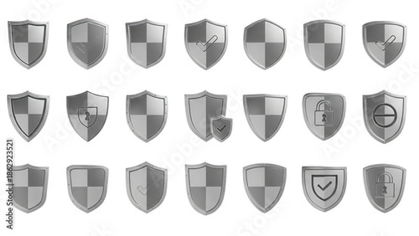 Fototapeta Silver shields icon set vector illustration