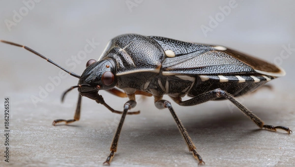 Fototapeta Black bug on light surface.