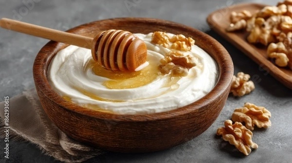 Obraz Honey yogurt with walnuts