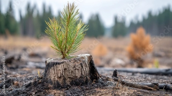 Obraz New life grows from fire damaged stump