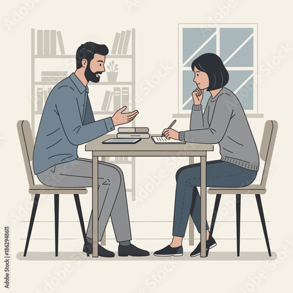 Obraz Counselor meeting with client at table with notes