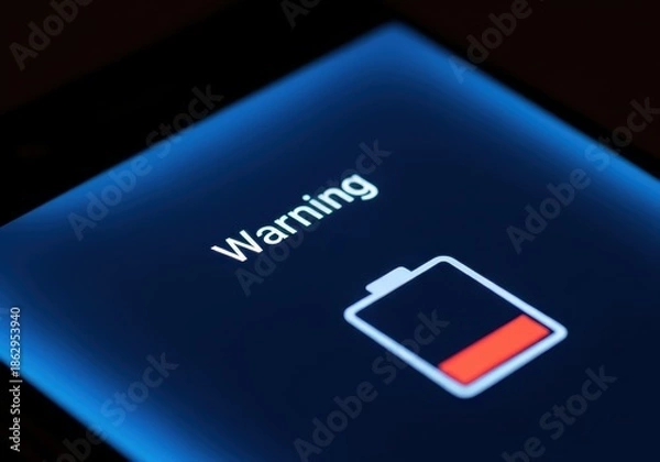 Obraz Low battery warning on smartphone screen, technology alert concept