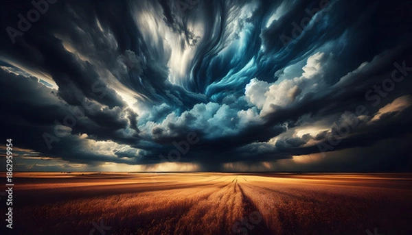 Obraz Dramatic storm clouds over golden fields