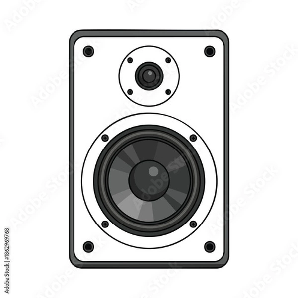 Obraz A white speaker with two circular speakers and a rectangular gray frame
