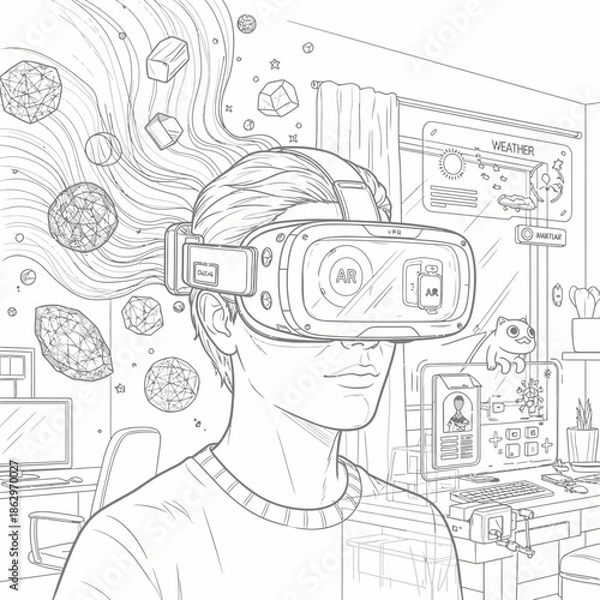 Obraz mixed-reality-vr-ar-concept-line-art.