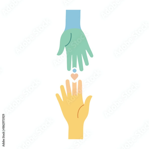 Obraz Two hands reaching for each other, with a small heart and dot between them