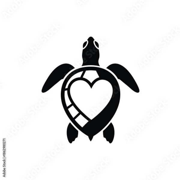Obraz Black turtle silhouette with heart shaped shell