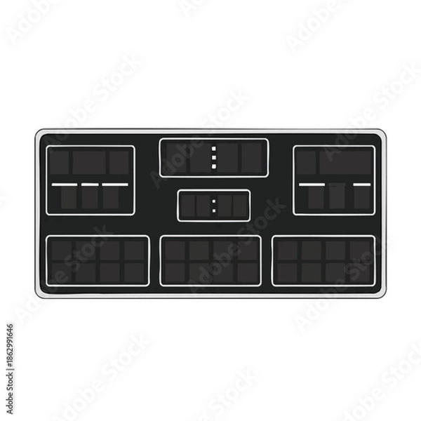 Obraz A rectangular, black scoreboard illustration with boxes and time displays