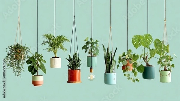 Obraz Hanging Potted Plants on Strings.