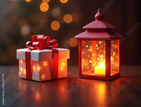 Obraz Two gift box with bow and light from within